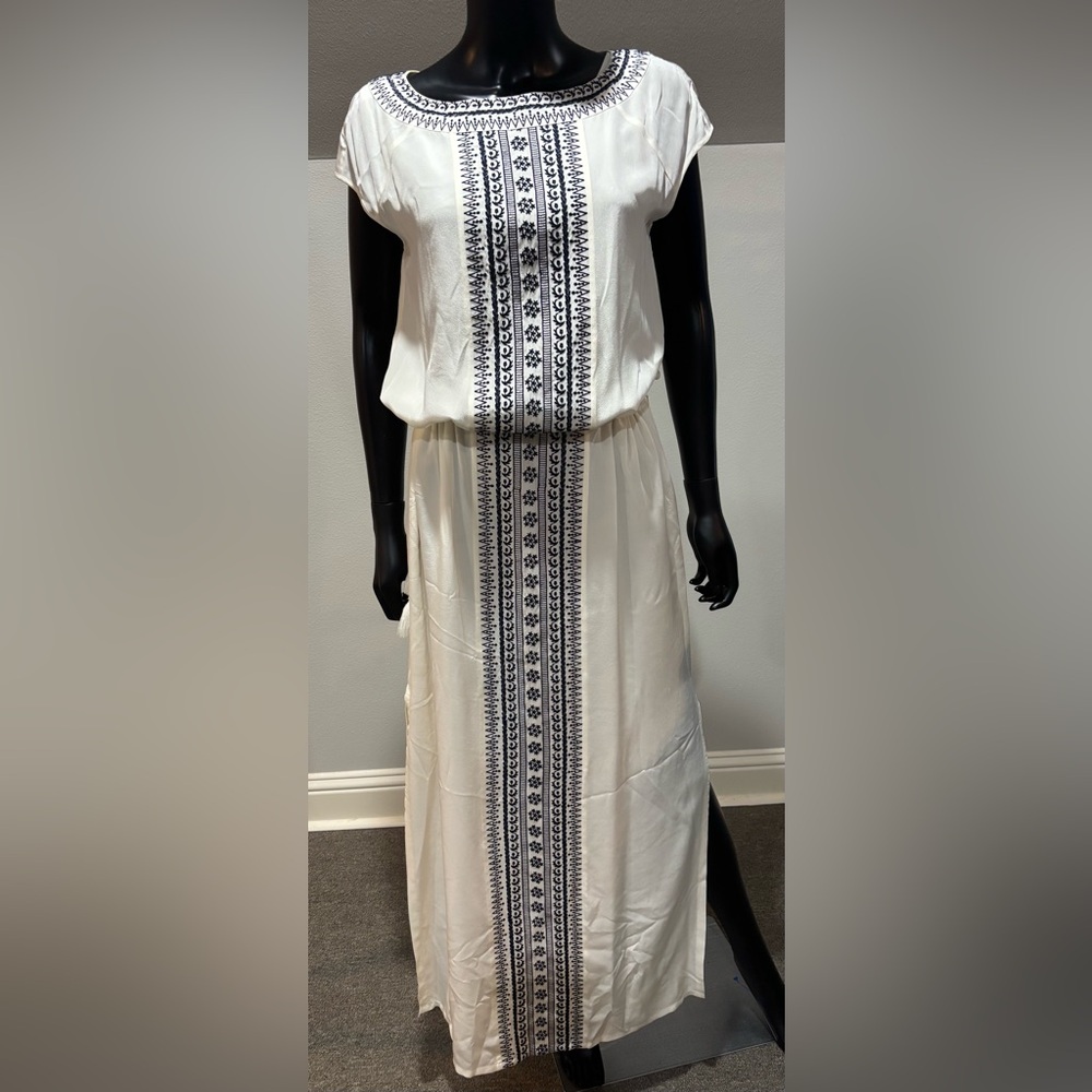 TORY BURCH embroidered maxi dress boho drawstring waist sz M